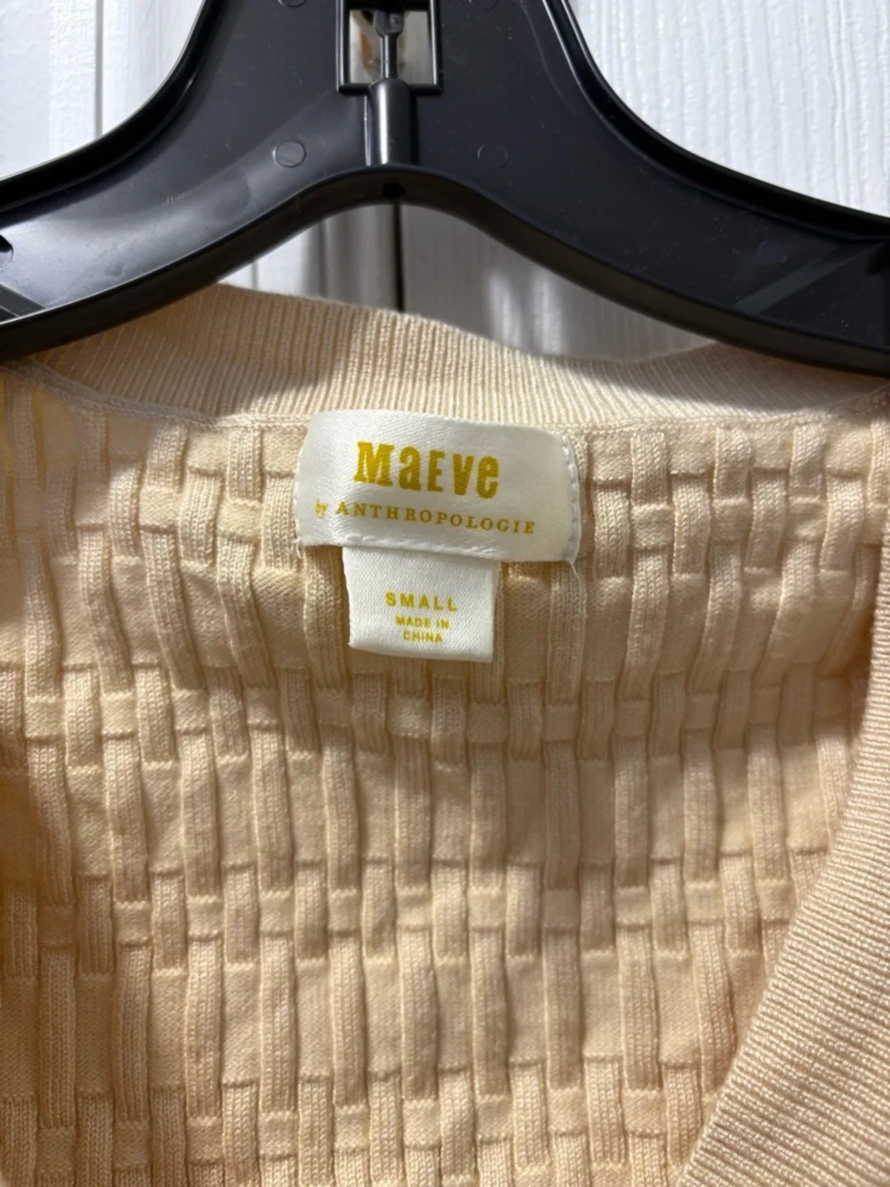 Maeve Anthropologie Sheer Sleeve V-Neck Knit Top In Cream Size Small